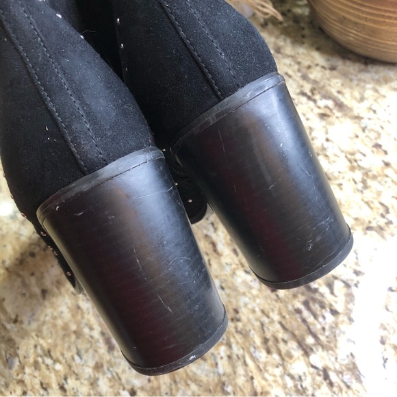 Kensie Suede Leather Silver Studded Almond Toe Black Slip-on Ankle Boots 9.5 - Picture 7 of 10
